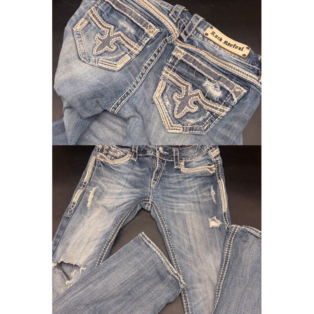 Rock Revival Women Bootcut Jeans 28 Thick Stitch Natalie Distressed Y2K Low-rise